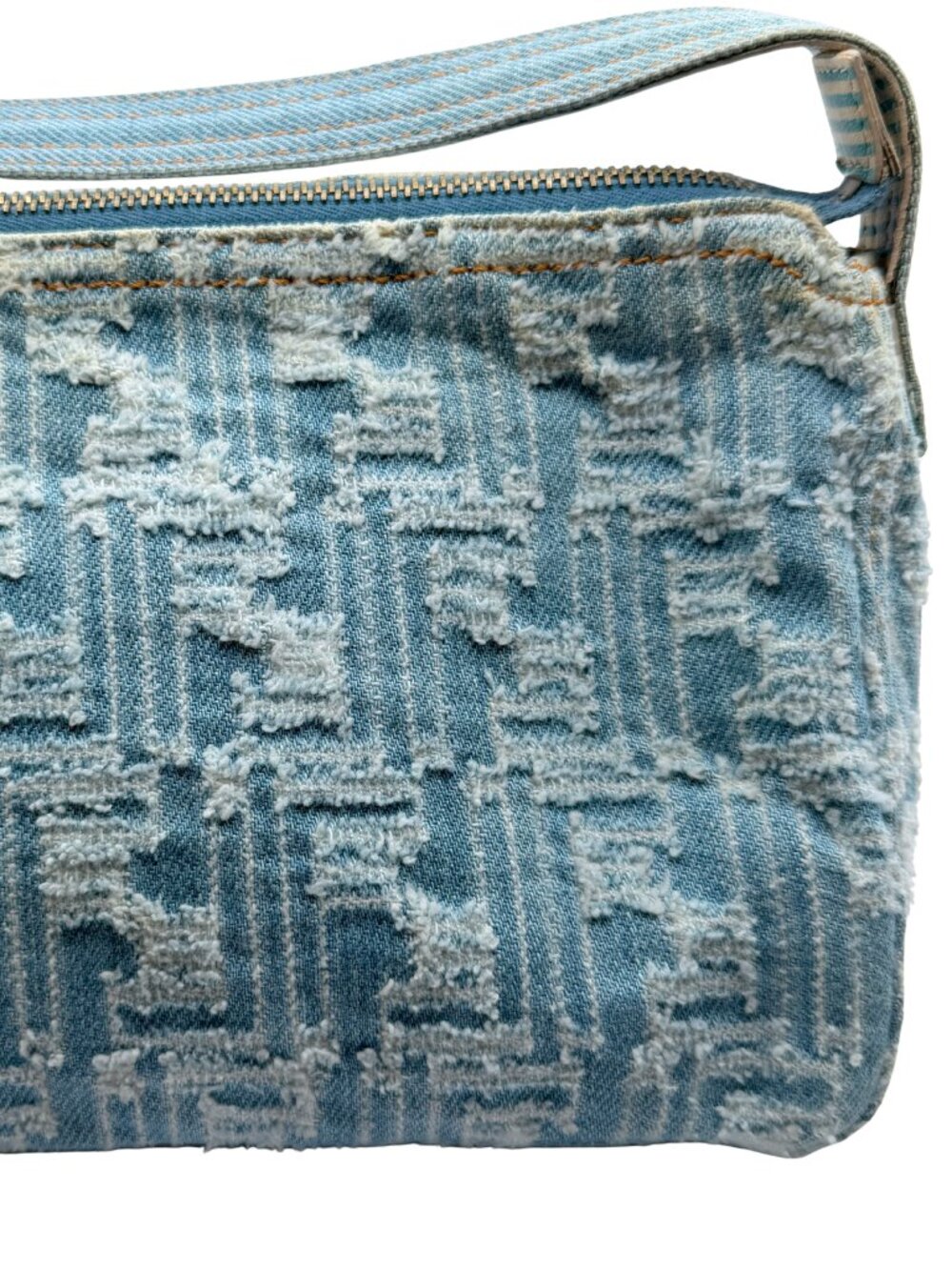 Vintage FENDI Denim Zucca Monogram Pochette Baguette - Picture 8 of 11
